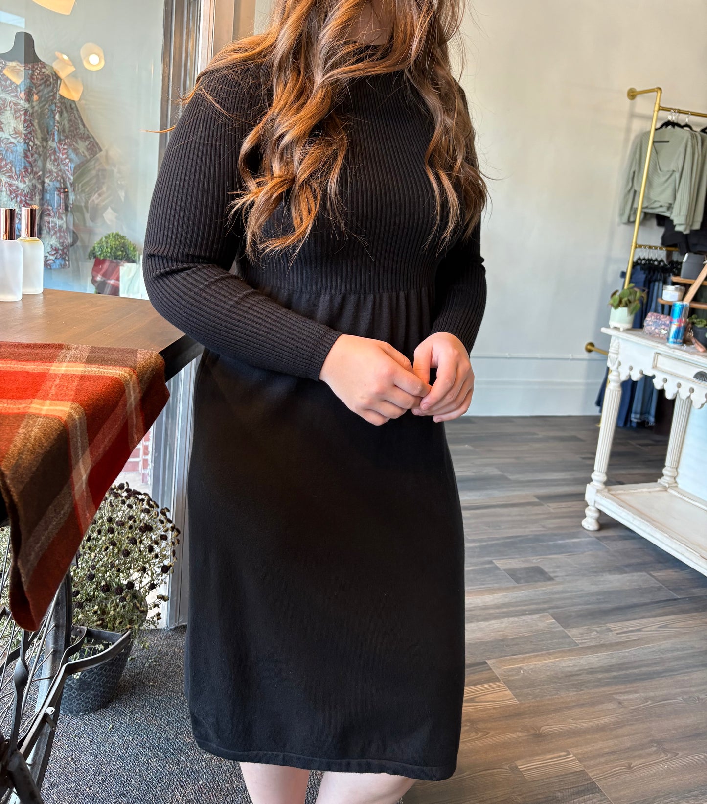 Sweetkama Ladies Half High Collar Midi Knit Dress