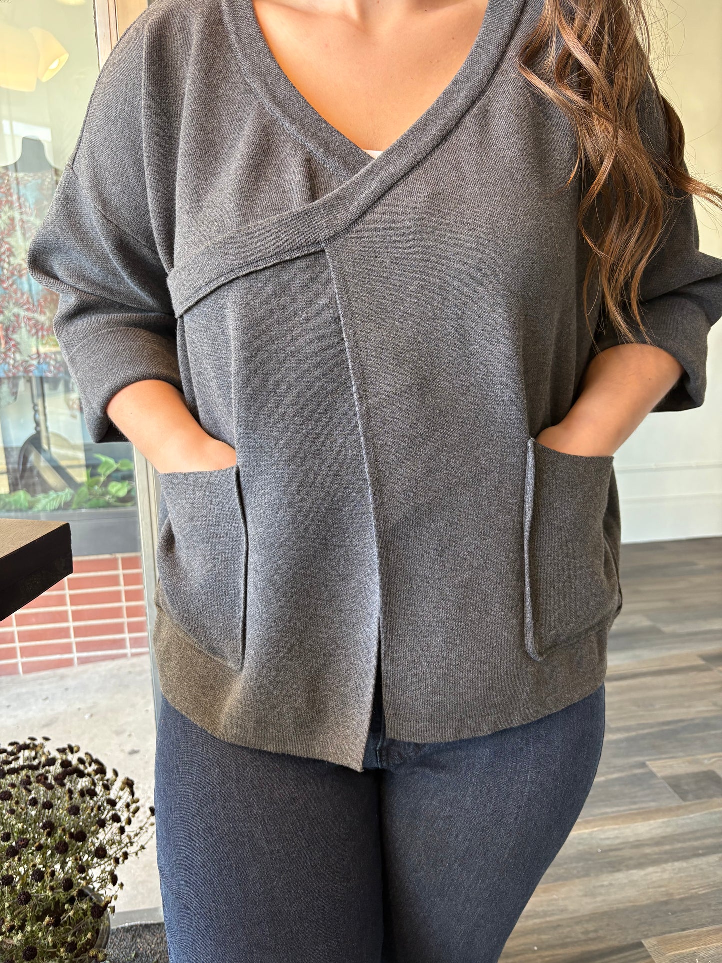 Solid Color Loose Knit Cardigan With Double Zipper