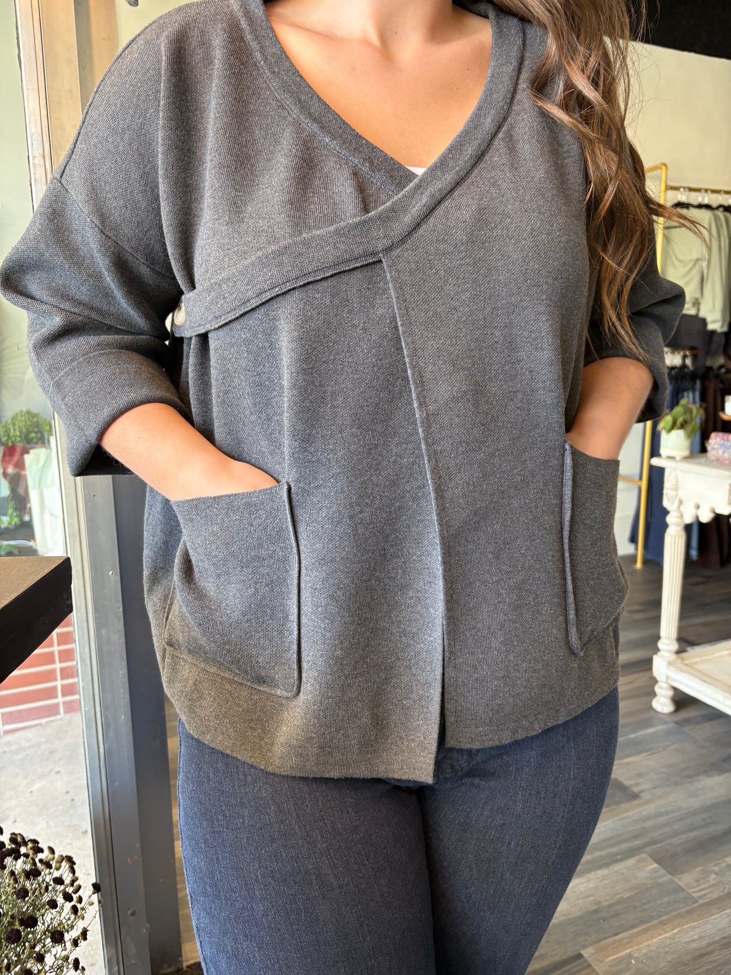 Solid Color Loose Knit Cardigan With Double Zipper