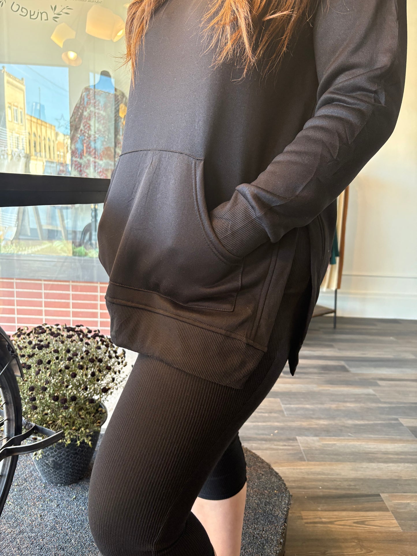 Solid Color Hoodie And Ribbed Leggings Two-Piece Set