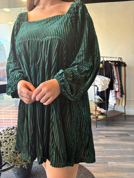 Velvet Square Neck Babydoll Dress with Tie Back Detail