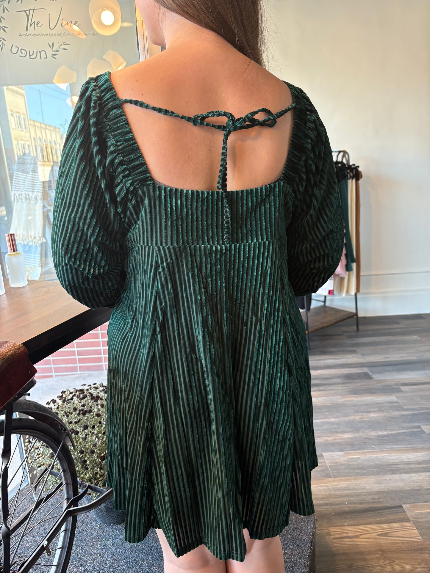 Velvet Square Neck Babydoll Dress with Tie Back Detail