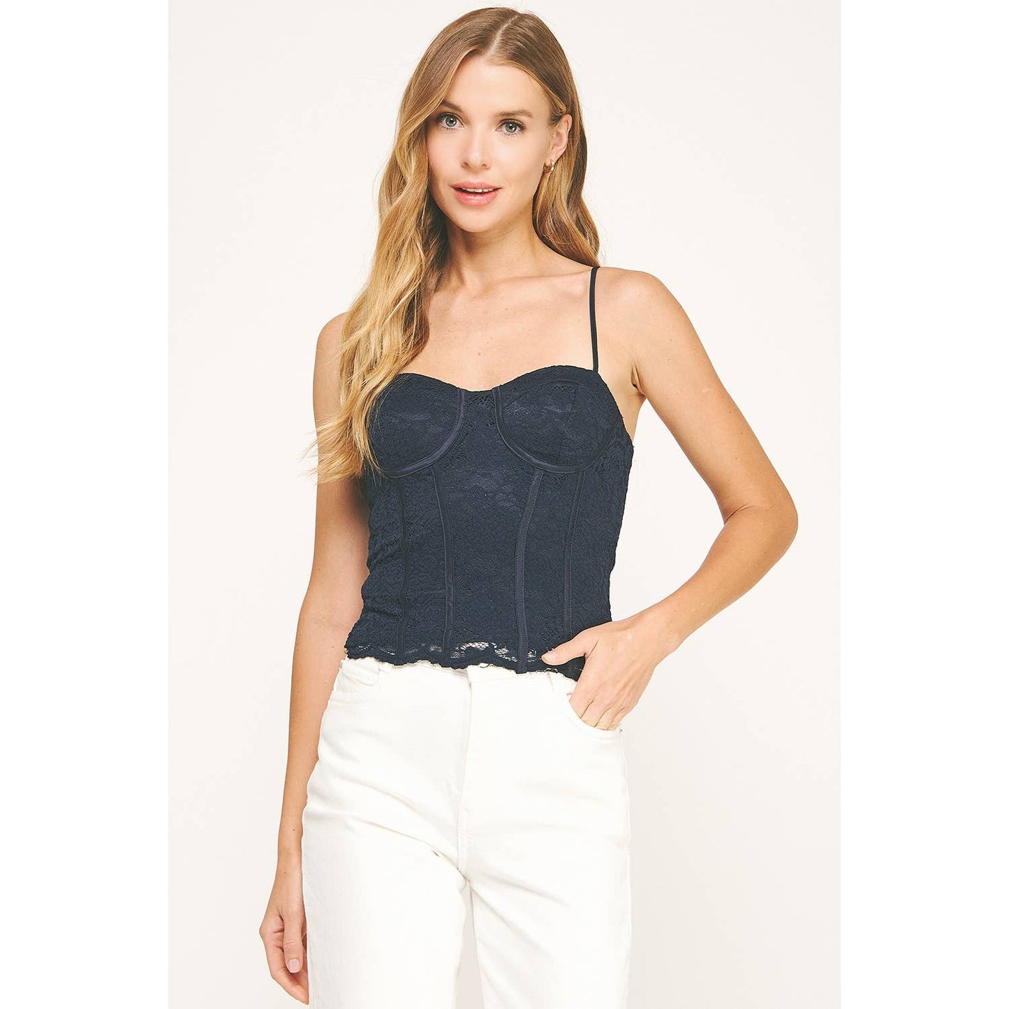 ROMANTIC WHISPERS LACE STRAP SCALLOP CORSET TOP