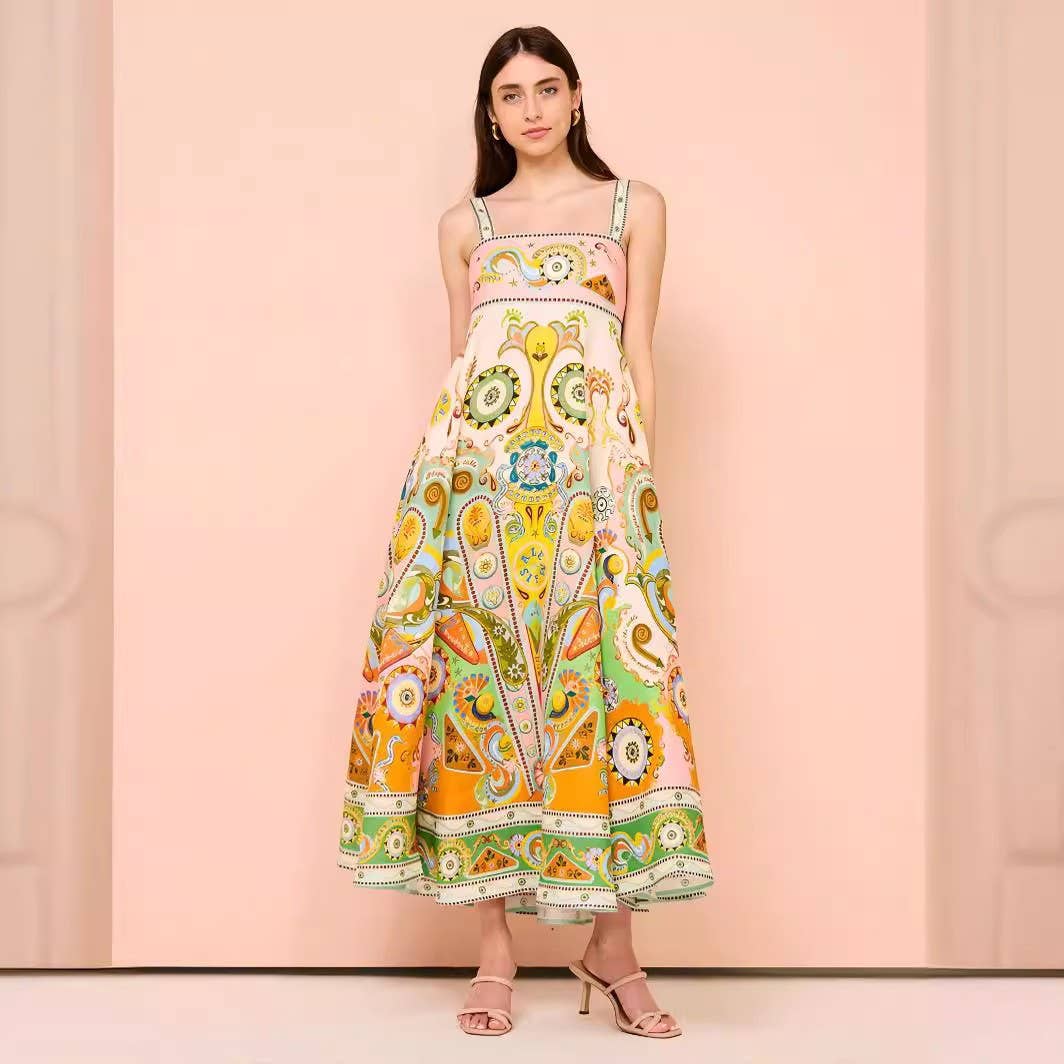 Linen Graffiti Print Swing Dress