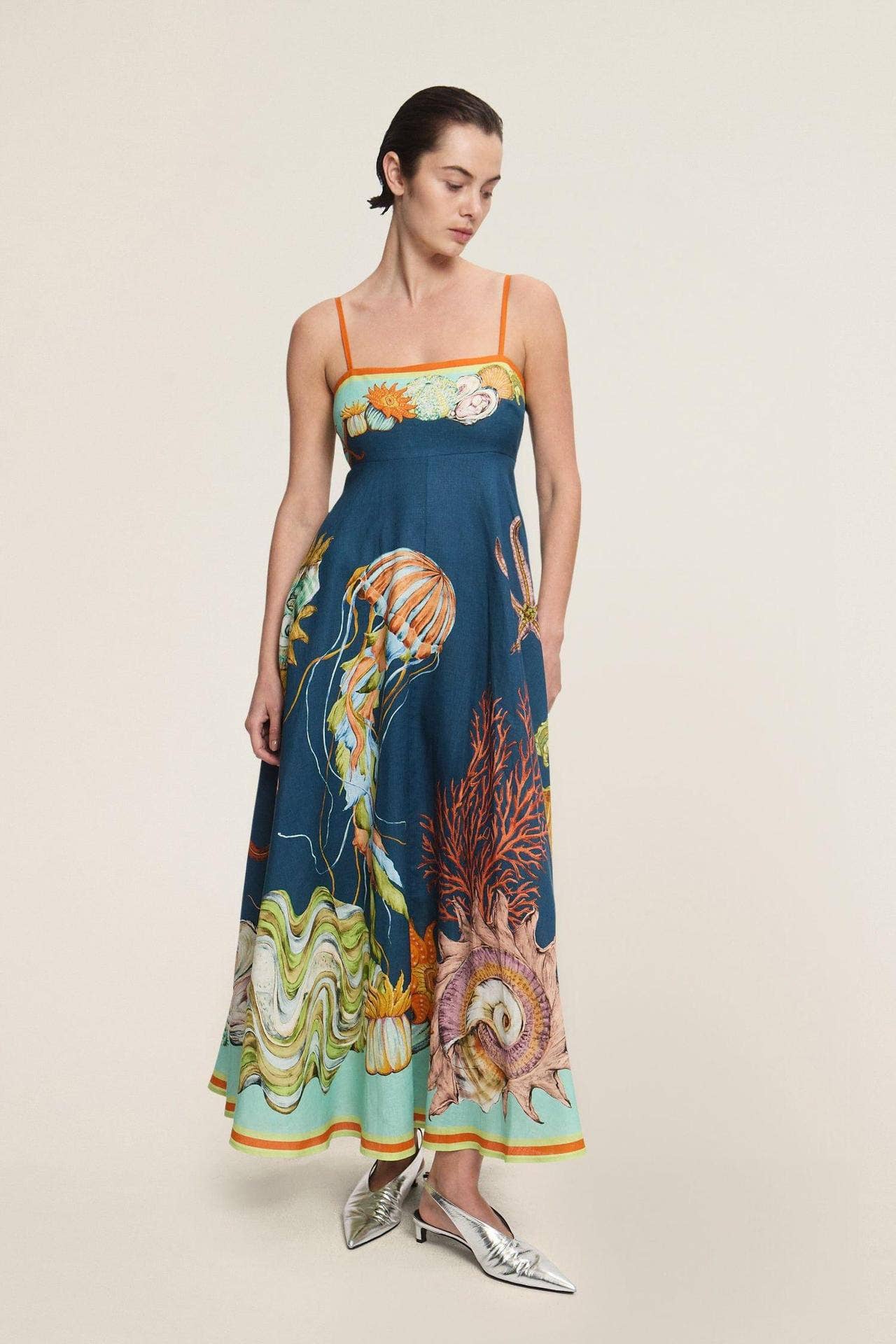 Linen Graffiti Print Swing Dress