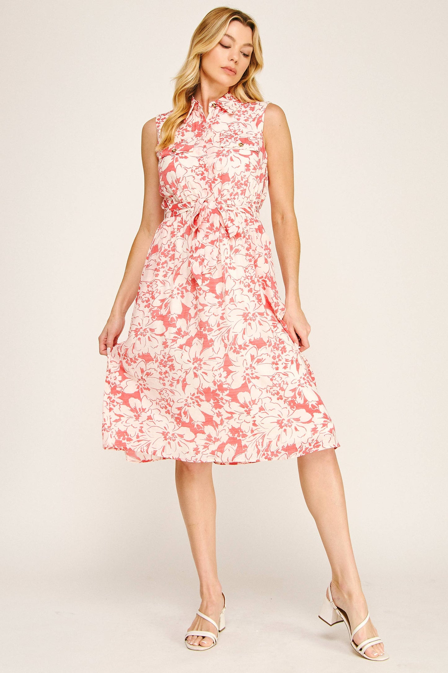 SOFT PAPAYA FLORAL GAUZE DRESS