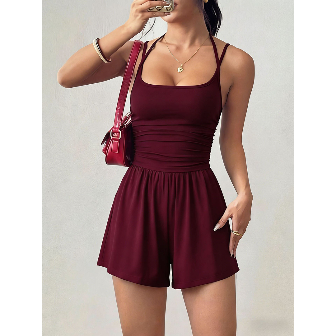 Summer Strapless Wide-Leg Loose Waist-Cinching Romper MSW050
