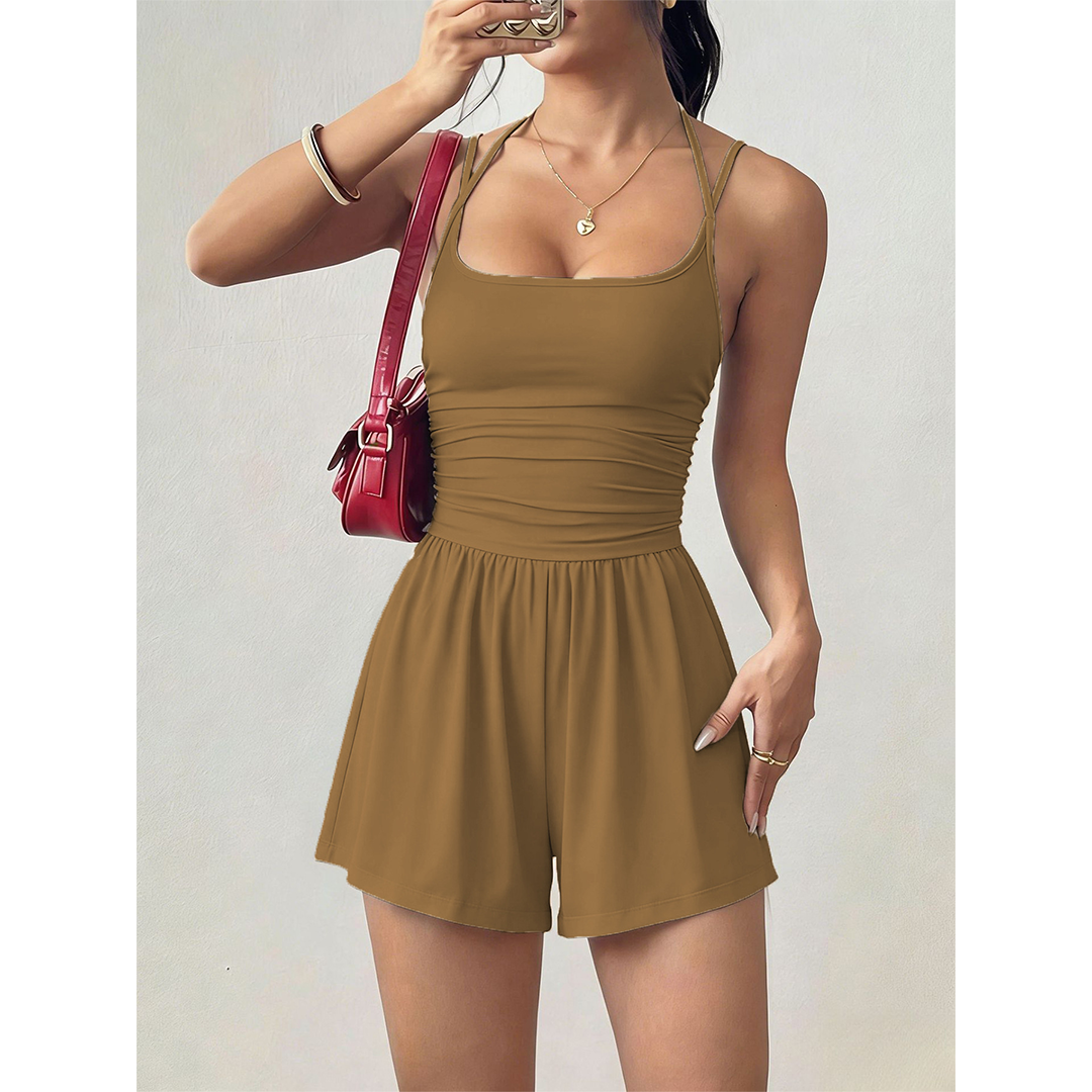 Summer Strapless Wide-Leg Loose Waist-Cinching Romper MSW050