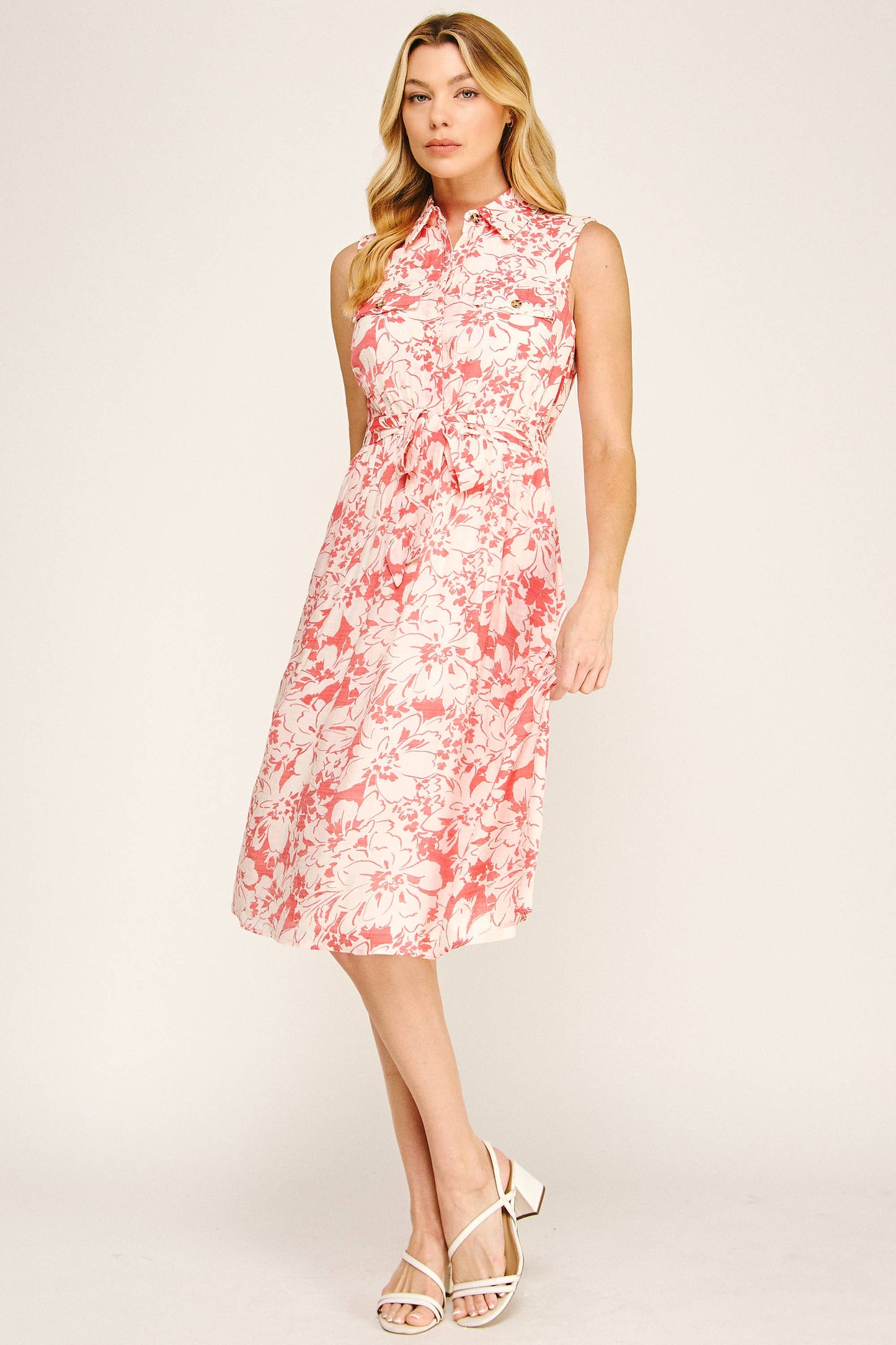 SOFT PAPAYA FLORAL GAUZE DRESS