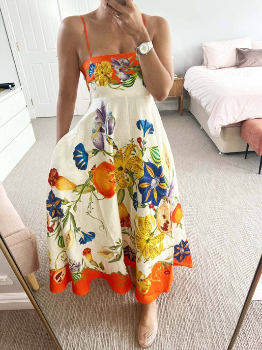 Linen Graffiti Print Swing Dress