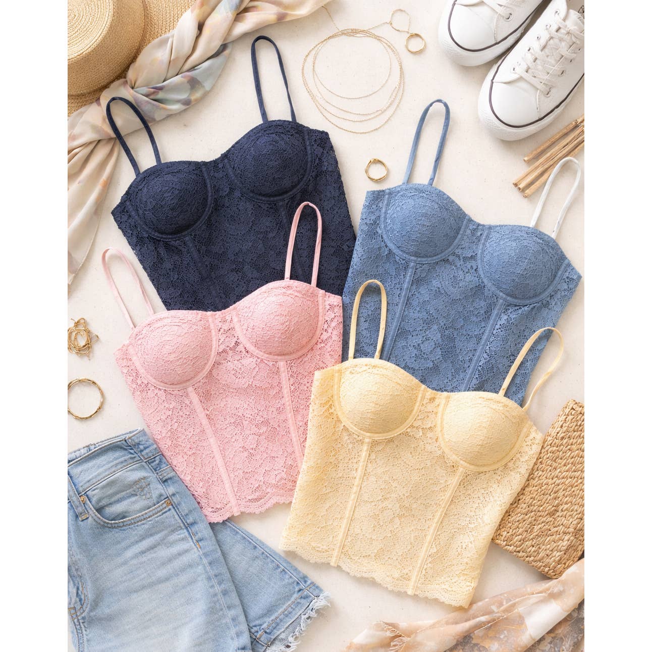 ROMANTIC WHISPERS LACE STRAP SCALLOP CORSET TOP