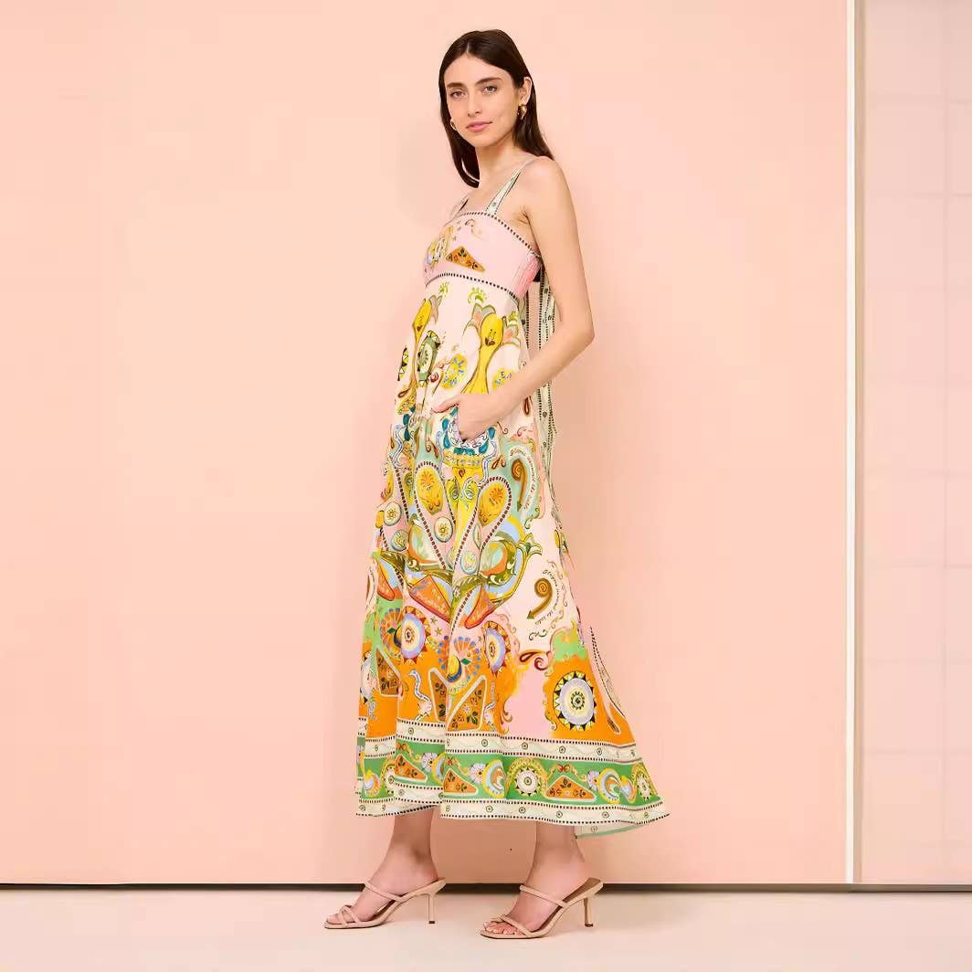 Linen Graffiti Print Swing Dress